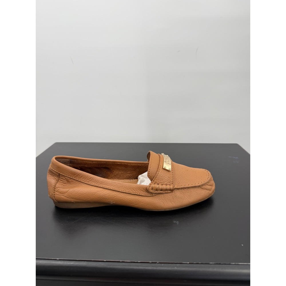 Coach Fredrica Loafers Womens 6B Tan Fair Pebbled Leather Logo Flat A5175